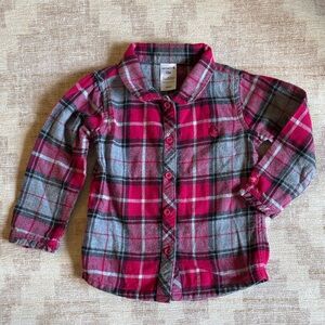 Carhartt Girls Plaid Flannel Shirt in Pink and Gray with Ruffled Cuffs size 12M